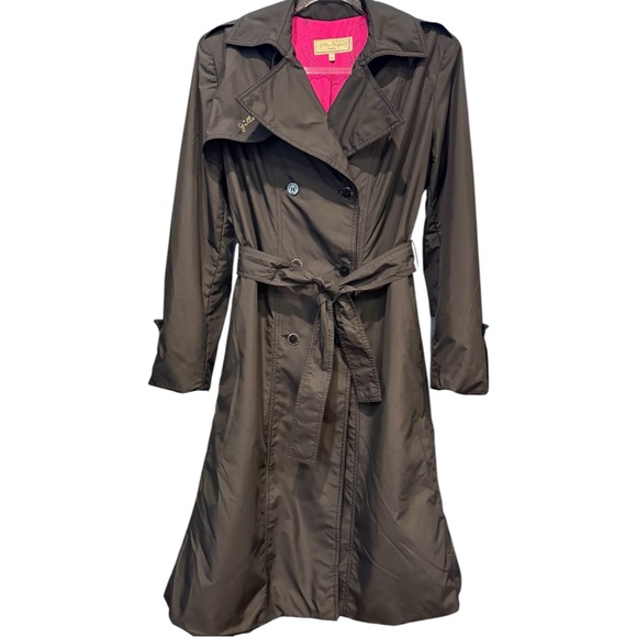 gilles dufour Jackets & Blazers - Stunning Vintage Gilles Dufour Paris Navy / Pink Silk Lined Trench Coat 44 / 12